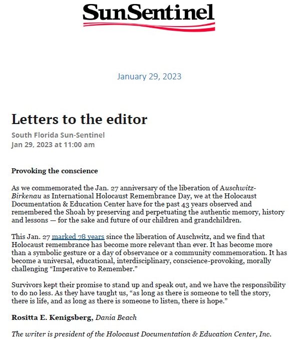 SunSentinel: – Letters to the Editor – Provoking the Conscience