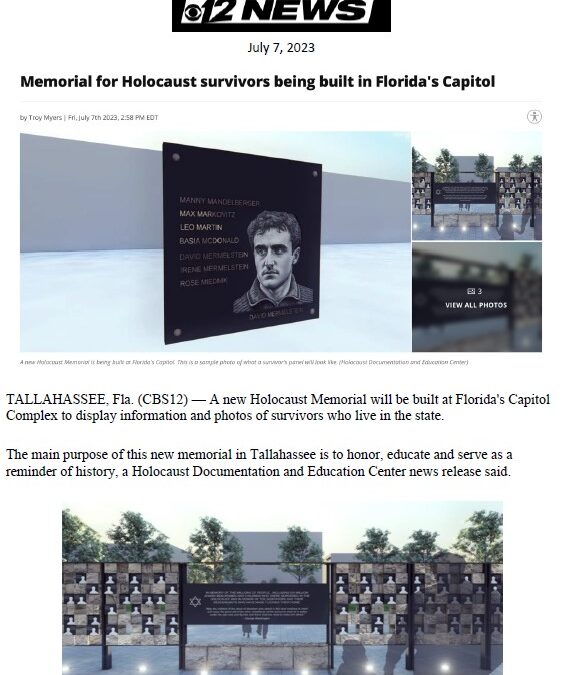 Memorial for Holocaust Survivors Being Built in Florida’s Capitol: CBS12 News